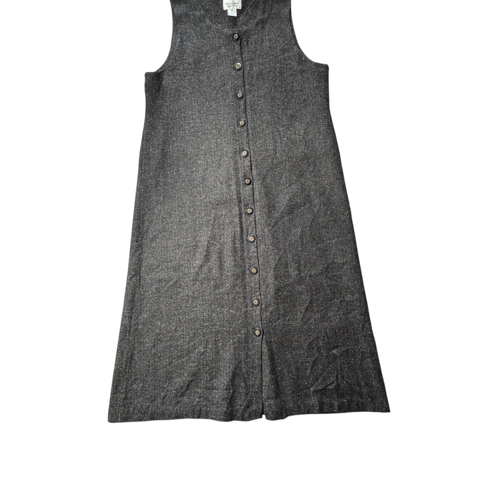 Christopher & Banks Jumper Dress Womens 12 Grey Herringbone Button Front Vintage